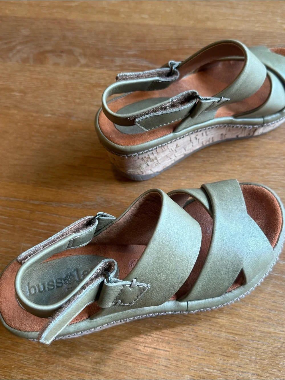 Bussola Olive Green Cork Wedge Sandals